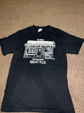 Starbucks Brown Pike Place Market Seattle Mens Graphic TShirt women’s small